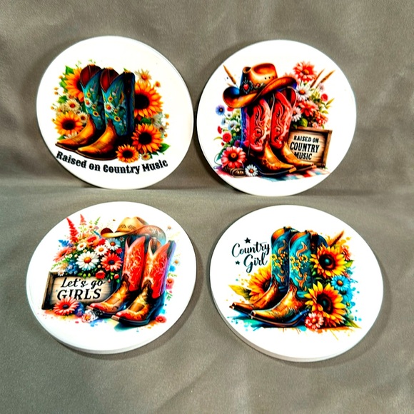 Set of Western Style Ceramic Coasters - Picture 1 of 5